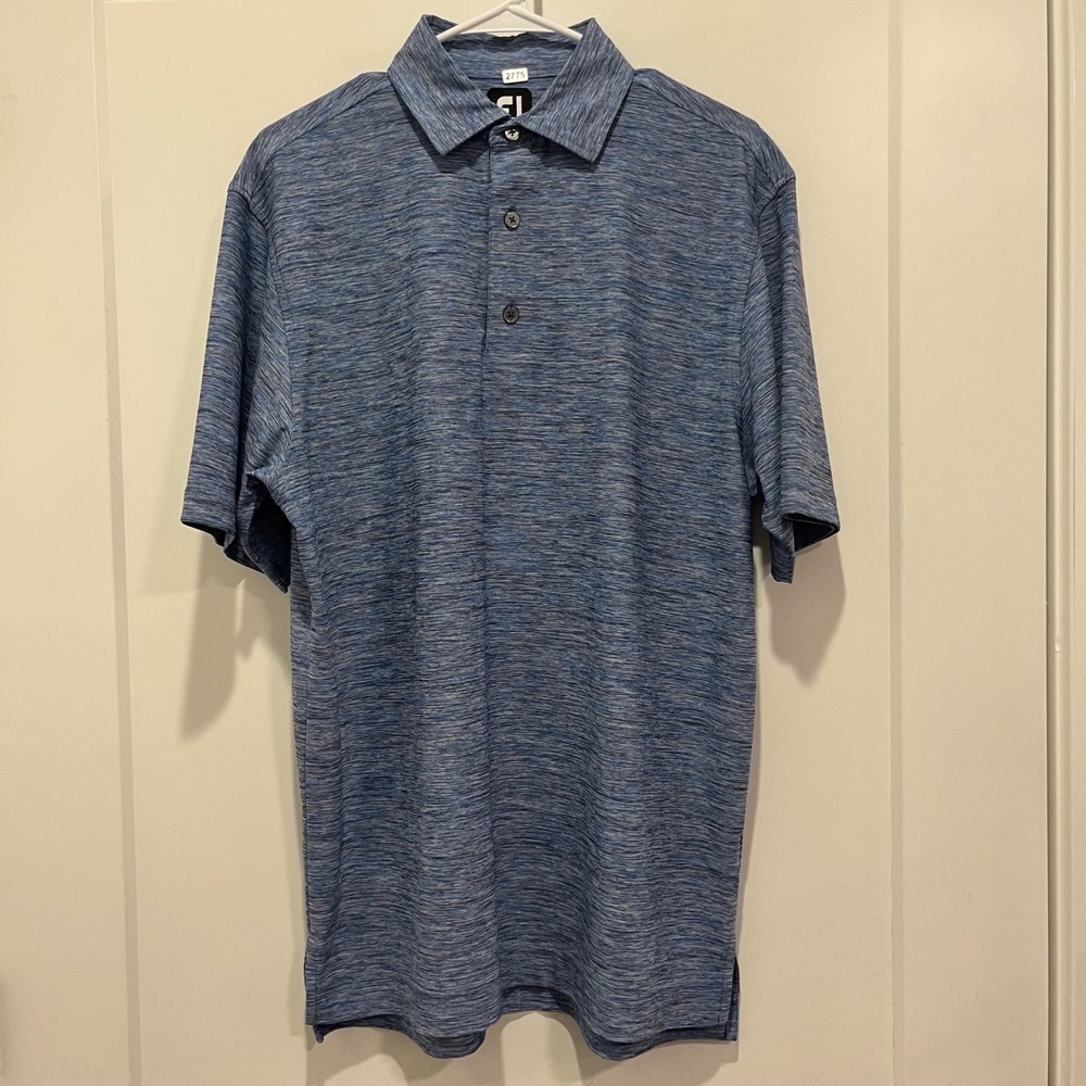 FootJoy Mens Space Dye Golf Polo Shirt Blue Grey Short Sleeve Performance Size M